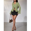 image:imageMakeMeChic Womens Button Down Bell Sleeve Tops Collared Blouse Office Work Shirts Business Casual OutfitsGreen
