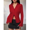 image:imageMakeMeChic Womens Button Down Bell Sleeve Tops Collared Blouse Office Work Shirts Business Casual OutfitsRed
