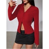 image:imageMakeMeChic Womens Button Down Bell Sleeve Tops Collared Blouse Office Work Shirts Business Casual OutfitsRed