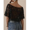 image:imageMakeMeChic Womens Club Party Glitter Sequin Sheer T Shirt Mesh Off The Shoulder Short Sleeve Crop TopsBlack