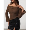 image:imageMakeMeChic Womens Cold Shoulder T Shirt Fuzzy Bell Sleeve Hanky Hem Fitted Y2k Tee TopsBrown