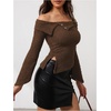 image:imageMakeMeChic Womens Cold Shoulder T Shirt Fuzzy Bell Sleeve Hanky Hem Fitted Y2k Tee TopsBrown