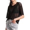 image:imageMakeMeChic Womens Concert Outfits Sequin Tops Summer Mesh Sheer Short Sleeve See Through Black T Shirts BlouseA Black