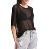image:imageMakeMeChic Womens Concert Outfits Sequin Tops Summer Mesh Sheer Short Sleeve See Through Black T Shirts BlouseA Black