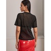 image:imageMakeMeChic Womens Concert Outfits Sequin Tops Summer Mesh Sheer Short Sleeve See Through Black T Shirts BlouseB Black