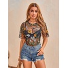 image:imageMakeMeChic Womens Concert Outfits Sequin Tops Summer Mesh Sheer Short Sleeve See Through Black T Shirts BlouseBlack All Over Print