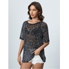 image:imageMakeMeChic Womens Concert Outfits Sequin Tops Summer Mesh Sheer Short Sleeve See Through Black T Shirts BlouseBlack Galaxy