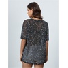 image:imageMakeMeChic Womens Concert Outfits Sequin Tops Summer Mesh Sheer Short Sleeve See Through Black T Shirts BlouseBlack Galaxy