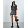 image:imageMakeMeChic Womens Concert Outfits Sequin Tops Summer Mesh Sheer Short Sleeve See Through Black T Shirts BlouseBlack Galaxy