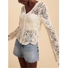 image:imageMakeMeChic Womens Crochet Cardigan Sweater Hollow Out Boho Tops Button Down Long Sleeve CardiganBeige