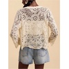 image:imageMakeMeChic Womens Crochet Cardigan Sweater Hollow Out Boho Tops Button Down Long Sleeve CardiganBeige