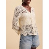 image:imageMakeMeChic Womens Crochet Cardigan Sweater Hollow Out Boho Tops Button Down Long Sleeve CardiganBeige
