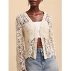 image:imageMakeMeChic Womens Crochet Cardigan Sweater Hollow Out Boho Tops Button Down Long Sleeve CardiganBeige