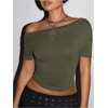image:imageMakeMeChic Womens Cut Out Backless Tee Shirt Short Sleeve Sexy Going Out Crop TopsArmy Green