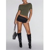 image:imageMakeMeChic Womens Cut Out Backless Tee Shirt Short Sleeve Sexy Going Out Crop TopsArmy Green