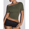 image:imageMakeMeChic Womens Cut Out Backless Tee Shirt Short Sleeve Sexy Going Out Crop TopsArmy Green