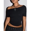 image:imageMakeMeChic Womens Cut Out Backless Tee Shirt Short Sleeve Sexy Going Out Crop TopsBlack