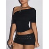 image:imageMakeMeChic Womens Cut Out Backless Tee Shirt Short Sleeve Sexy Going Out Crop TopsBlack