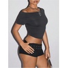image:imageMakeMeChic Womens Cut Out Backless Tee Shirt Short Sleeve Sexy Going Out Crop TopsDark Grey