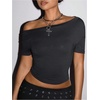 image:imageMakeMeChic Womens Cut Out Backless Tee Shirt Short Sleeve Sexy Going Out Crop TopsDark Grey