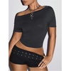 image:imageMakeMeChic Womens Cut Out Backless Tee Shirt Short Sleeve Sexy Going Out Crop TopsDark Grey