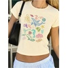 image:imageMakeMeChic Womens Cute T Shirt Cartoon Print Crewneck Short Sleeve Summer Crop Tee TopsApricot