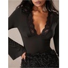 image:imageMakeMeChic Womens Deep V Neck Lace Tops T Shirt Bell Sleeve Rave Party Going Out Tops Black Large
