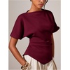 image:imageMakeMeChic Womens Dolman Sleeve T Shirts Cinched Waist Crew Neck Dressy Business Tee TopsBurgundy