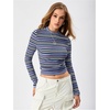 image:imageMakeMeChic Womens Fall Striped Vintage Tee Shirt Long Sleeve Mock Neck Fitted TopsPurple