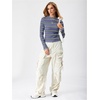 image:imageMakeMeChic Womens Fall Striped Vintage Tee Shirt Long Sleeve Mock Neck Fitted TopsPurple