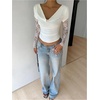 image:imageMakeMeChic Womens Floral Lace Tee Shirt Long Sleeve Cowl Neck Ruched Fall Elegant Crop TopsWhite