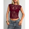 image:imageMakeMeChic Womens Floral Lace Tee Shirts Mesh Sheer Cap Sleeve Y2K Crop Concert Tops Summer OutfitMaroon