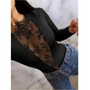 image:imageMakeMeChic Womens Floral Lace Tops Long Sleeve Sheer Mesh Date Night T ShirtBlack