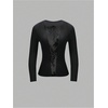 image:imageMakeMeChic Womens Floral Lace Tops Long Sleeve Sheer Mesh Date Night T ShirtBlack