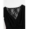 image:imageMakeMeChic Womens Floral Lace V Neck T Shirt Cap Sleeve Shirred Y2K Gothic Fitted Tee TopsBlack