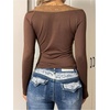 image:imageMakeMeChic Womens Lace Crop Top Deep V Neck Long Sleeve Y2K Going Out Tops Country Concert OutfitsBrown