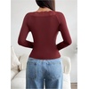 image:imageMakeMeChic Womens Lace Crop Top Deep V Neck Long Sleeve Y2K Going Out Tops Country Concert OutfitsRed