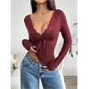 image:imageMakeMeChic Womens Lace Crop Top Deep V Neck Long Sleeve Y2K Going Out Tops Country Concert OutfitsRed