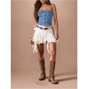 image:imageMakeMeChic Womens Lace Ruffle White Mini Skirt Low Waisted Layered Flowy Y2k Cowgirl SkirtsApricot