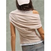 image:imageMakeMeChic Womens Lace T Shirt Y2k Off The Shoulder Letter Print Ruched Short Sleeve Casual TopsApricot