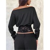 image:imageMakeMeChic Womens Lace Trim Off The Shoulder Tee Shirt Long Sleeve Fall Y2K Crop TopsBlack