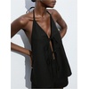 image:imageMakeMeChic Womens Linen Two Piece Set Summer Tie Front Halter Tops Linen Shorts Sets Beach Vacation OutfitsBlack