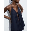 image:imageMakeMeChic Womens Linen Two Piece Set Summer Tie Front Halter Tops Linen Shorts Sets Beach Vacation OutfitsBlue