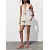 image:imageMakeMeChic Womens Linen Two Piece Set Summer Tie Front Halter Tops Linen Shorts Sets Beach Vacation OutfitsKhaki
