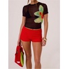 image:imageMakeMeChic Womens Mesh Sheer T Shirts Floral Crewneck Short Sleeve Summer Tee TopsMulticolor