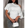 image:imageMakeMeChic Womens Off The Shoulder Cinched Waist Crop Top Asymmetrical Y2k Dolman Sleeve Summer TopsWhite