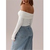 image:imageMakeMeChic Womens Off The Shoulder Long Sleeve T Shirt Top Ruched Asymmetrical Lettuce Trim Tee TopsWhite