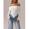 image:imageMakeMeChic Womens Off The Shoulder Long Sleeve T Shirt Top Ruched Asymmetrical Lettuce Trim Tee TopsWhite
