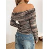 image:imageMakeMeChic Womens Off The Shoulder Striped Tee Shirt Fuzzy Long Sleeve Y2K Going Out Crop TopsMulticolor