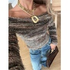 image:imageMakeMeChic Womens Off The Shoulder Striped Tee Shirt Fuzzy Long Sleeve Y2K Going Out Crop TopsMulticolor